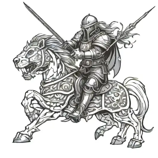 Combine Elements Of Warhammer 40K With A Medieval Knight And A Lion In A Fierce Battle Scene