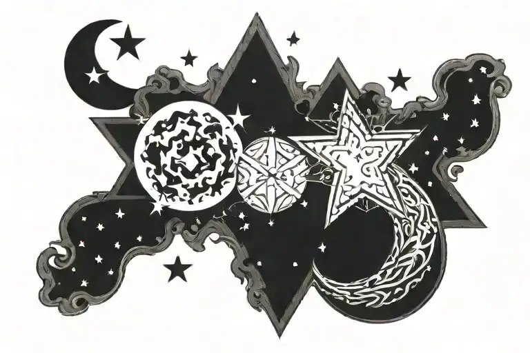 Two Stars And A Moon Rising