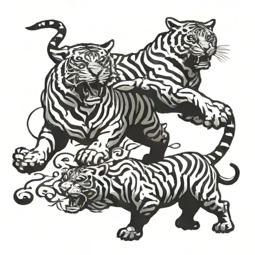 Tiger Fighting A Black Bull