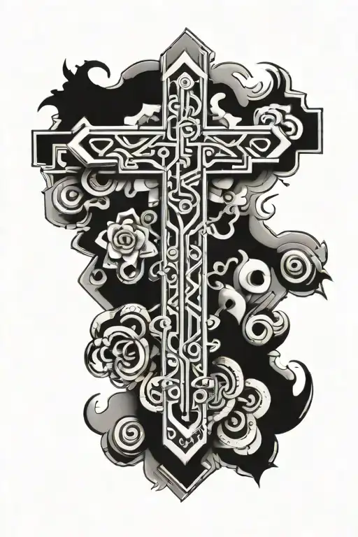 Cross Design Incorporating Aztec Markings Surrounded
