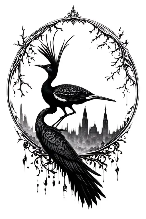 Lyrebird And A Liquid Inverted Gothic Cathedral Skyline