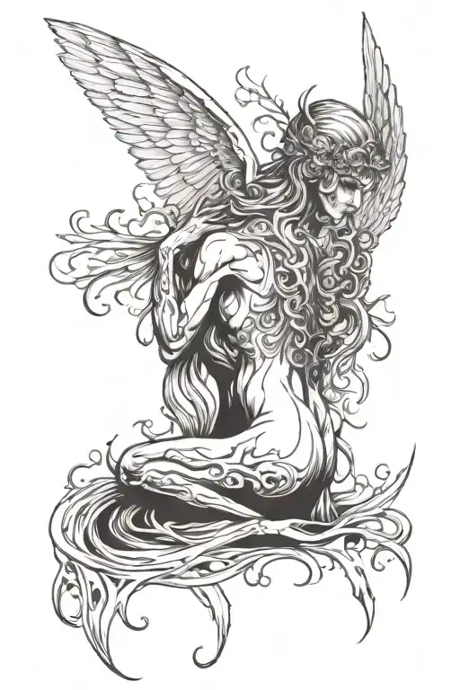 Back Tatto Angel Demon Half Angel