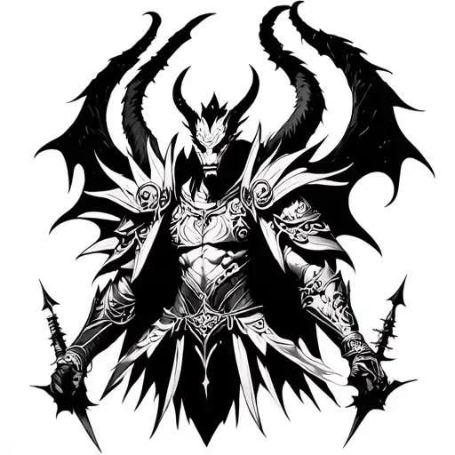 A Demon Warrior With Intricate Armor And Weapons