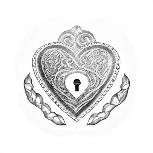 A Blackwork Tattoo Of A Heart-shaped Lock And Key Symbolizing The Connection Between Love And Bdsm