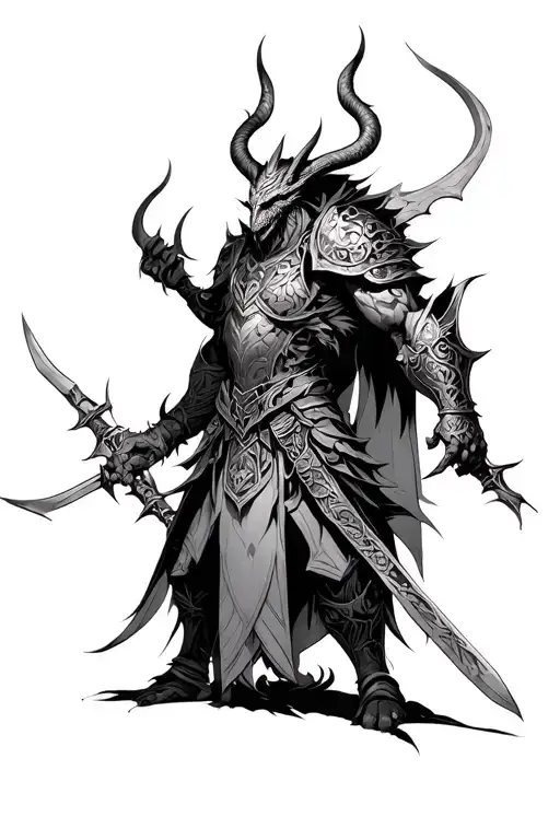 A Demon Warrior With Intricate Armor And Weapons