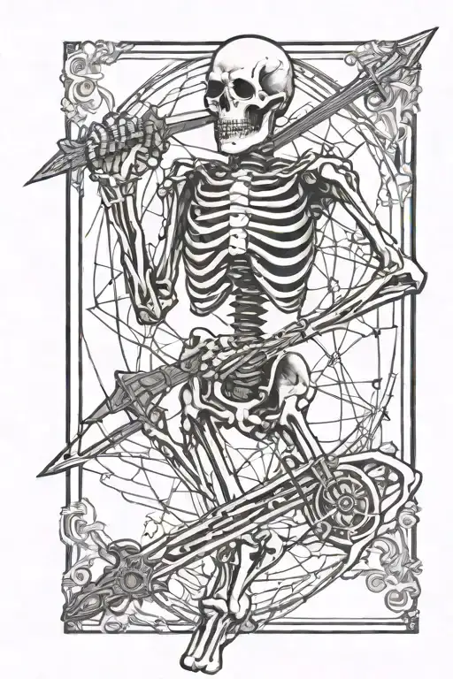 Skeleton Crossed By 10 Swords Tarot Card