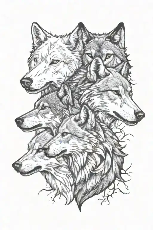 4 Wolf Heads