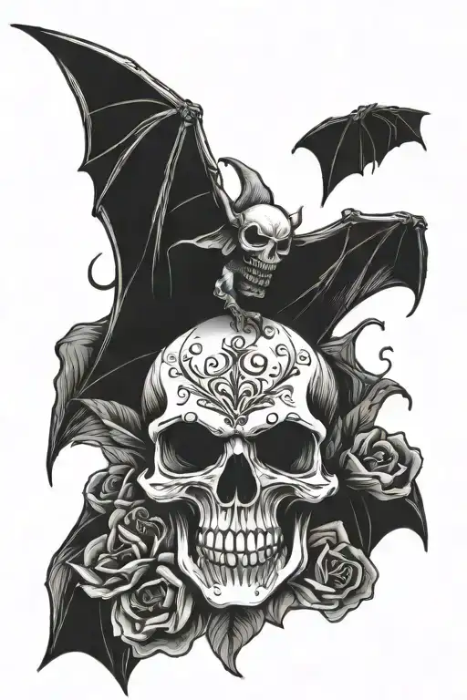 Bat Flying Holding Skull