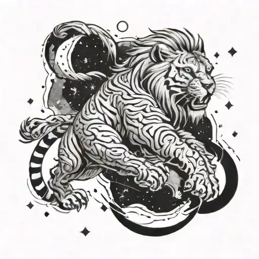 A Lion And Tiger Engaged In A Fierce Battle In Outer Space