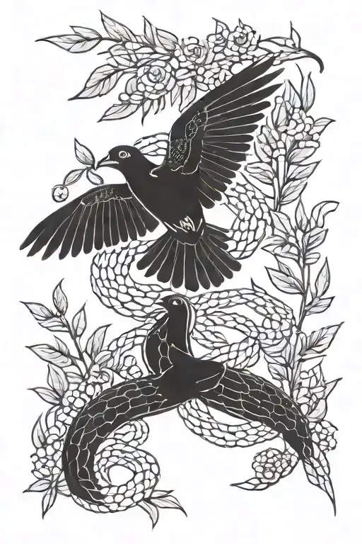 Snake And Dove Carrying An Olive Branch