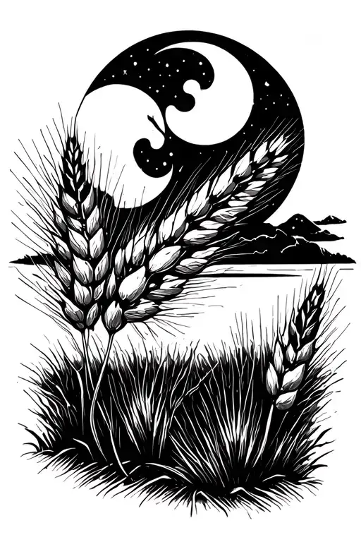 Wheat And Moon And Summer Night Scene