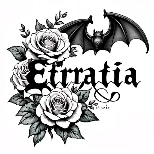 Etratia Name Detailed With A Bat And Roses