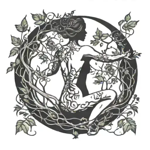 A Sensual Silhouette Of A Nude Figure Intertwined With Intricate Forest Vines