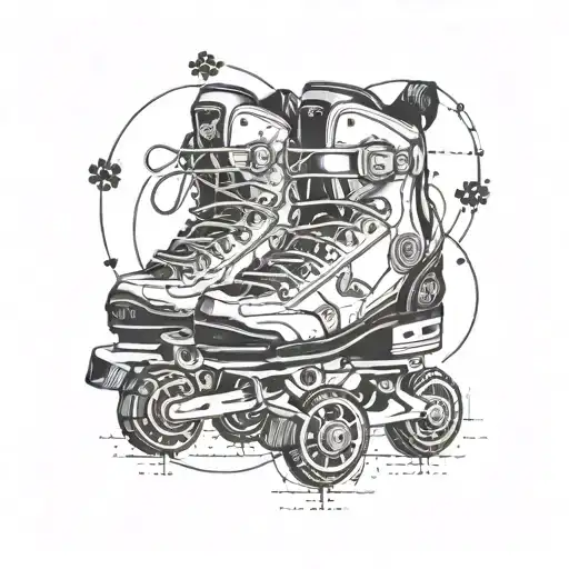 A Technical Blueprint-style Design Of Inline Skates With Dog Paw Prints