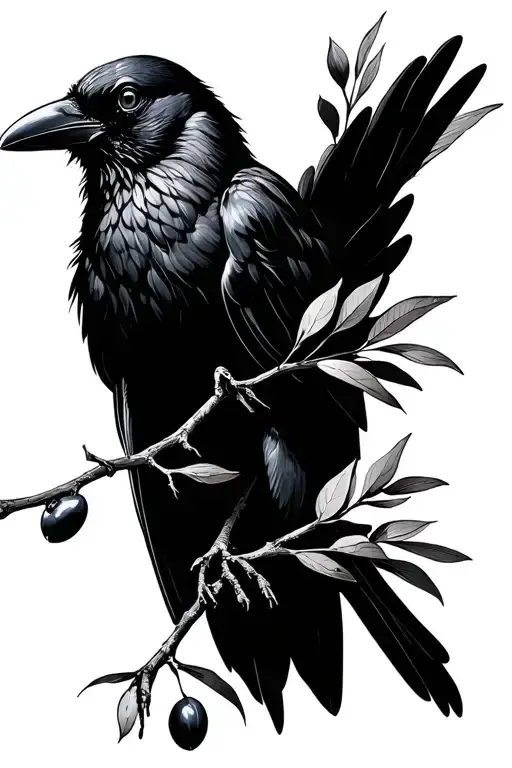 Sitting Black Crow Holding An Olive Branch