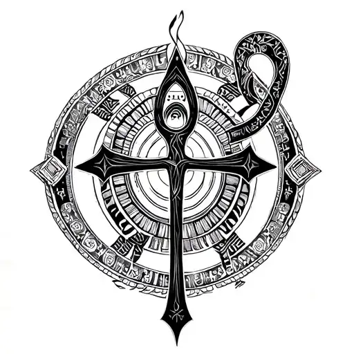 Osiris With Ankh Cross Surrounded