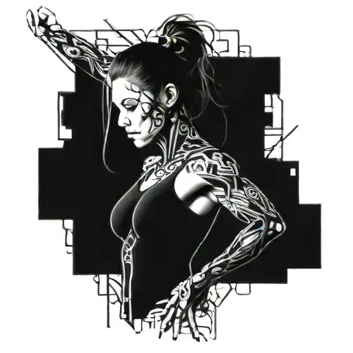 A Futuristic Women Cyborg Bodybuilder With Intricate Circuit Patterns Integrated Into Their Muscles