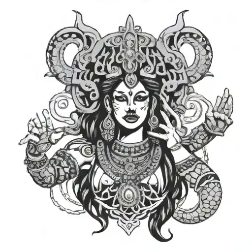 Maha Kali With Tongue Sticking Out X Medusa Holding The Head