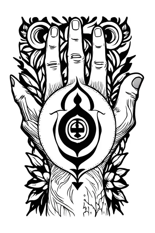 Icrus On Forarm With Shakti Symbol On Back Side Of Palm