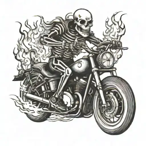 Skeleton Riding A Motorcycle On Fire