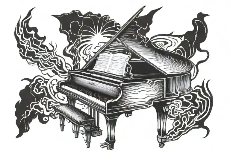 Black And White Keys Of Keyboard Piano With Lightning In The Background