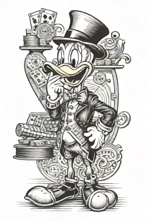 Donald Duck Casino Realistic Tattoo Design