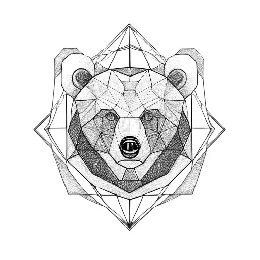 Geometric Bear With Rose At Bottom And Pocket Watch At Top