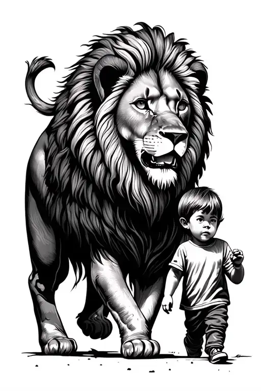 Lion And The Child Walking With Him