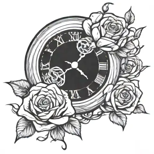 Analog Clock With Rose Intertwined