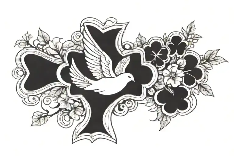 Cross And Dove With 4 Leaf Clover
