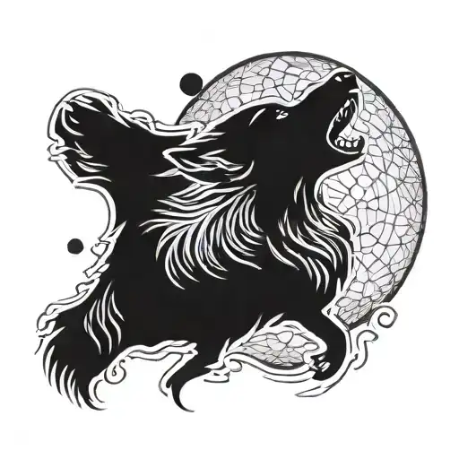 Wolf Howling At Moon Silhouette Filled