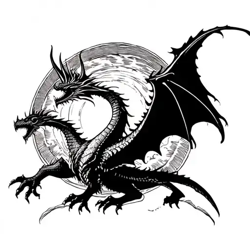 Wyvern Flying Towards The Sun