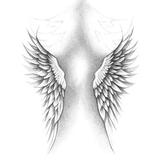 Angel Wings With Road With Trees Leading To Mountain