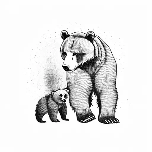 Bear With A Cub In Forest