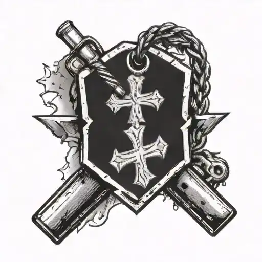 Military Id Tags Shaped Like Cross With Infantry Cross Rifles In The Background