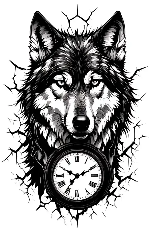 Cracked Clock And Wolf