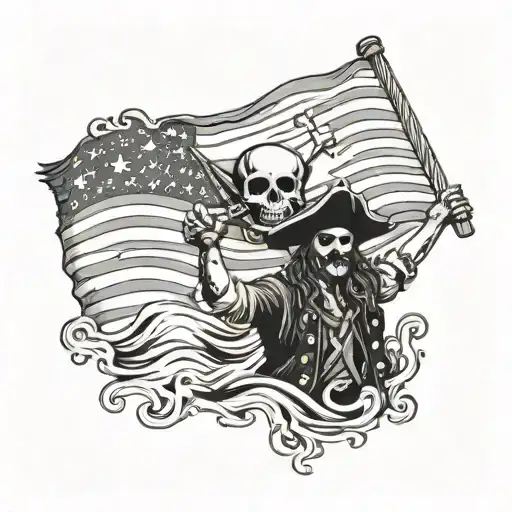 Pirate Holding American Flag Waving