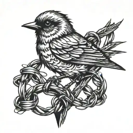 Bird In Barb Wire Wrapped