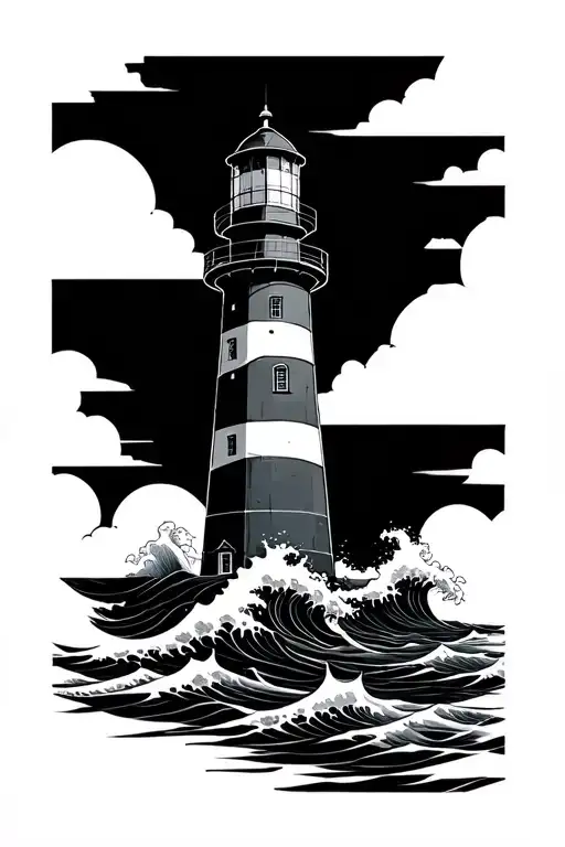 Lighthouse With Waves And Geometric Design Incorporating