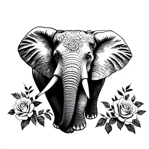 Elephant With Roses
