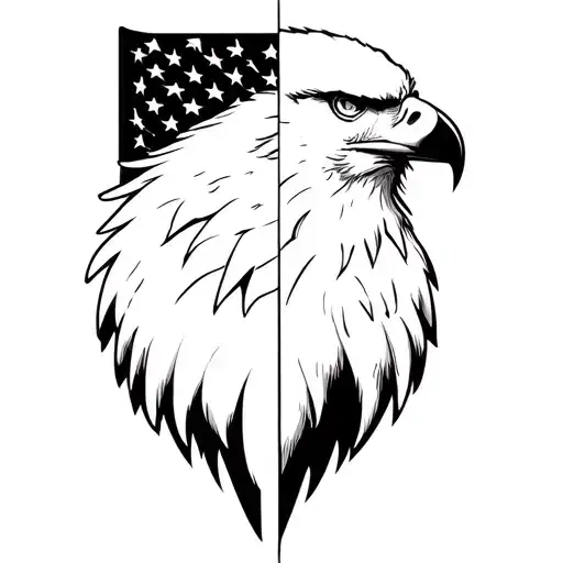 Eagle Face And Flag Inside Facing Forward Half Shadow