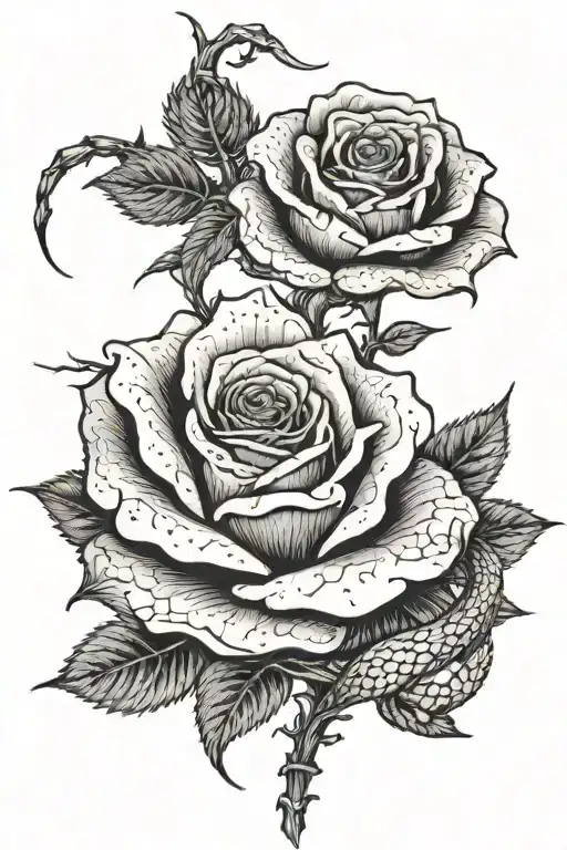 Rose With Thorns On Stem With Snake Wrapped