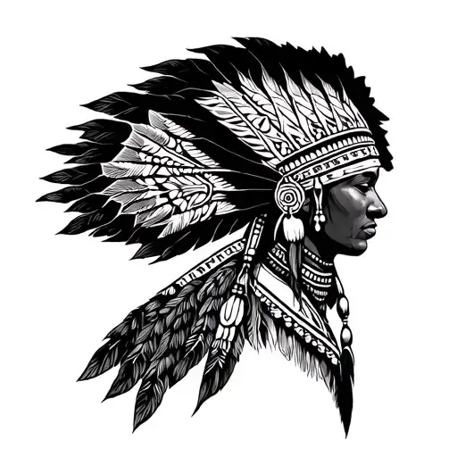 African Warrior With Native American Headress Pattern No Face