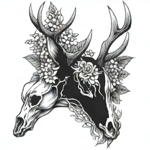 Lilly Of The Valley And Aster And Deer Skull