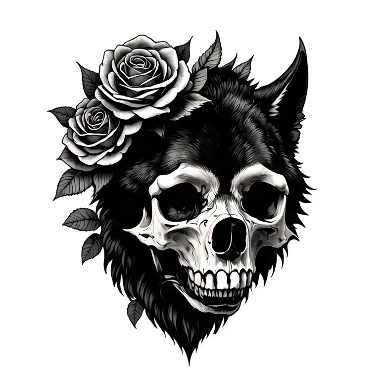Skull Wolf Roses