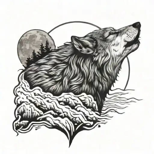 Wolf Howling At Moon Surrounded