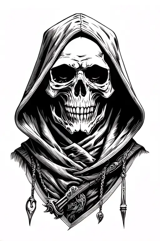 Dark Grim Reaper In Hoodie Skull Only