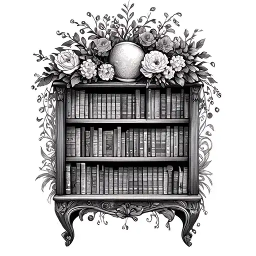 A Bookshelf Filled With Fantasy Novels And Floral Decorations