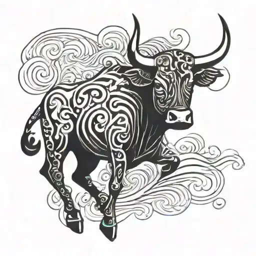 A Bull Silhouette Filled With Swirling Coffee Waves And Foam Patterns