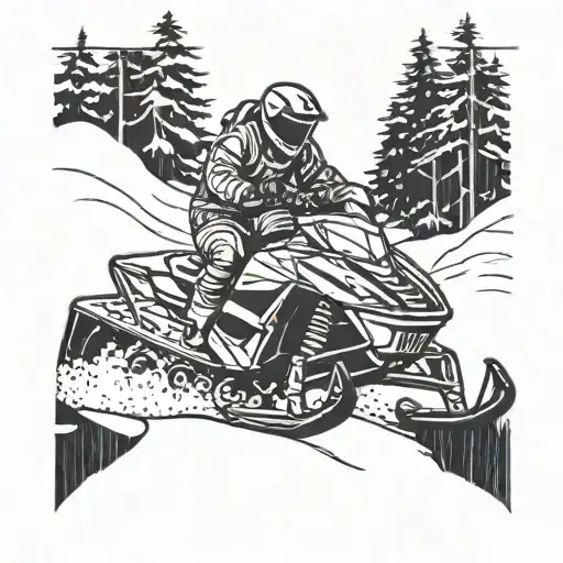 Snowmobile Racing Through A Winter Forest